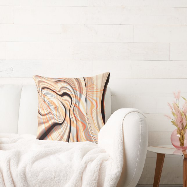 Ripples on pearly cream beige, brown & pale orange throw pillow (Couch)