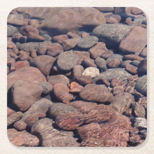 Ripples & Rocks on the North Shore, Lake Superior Square Paper Coaster (Front)