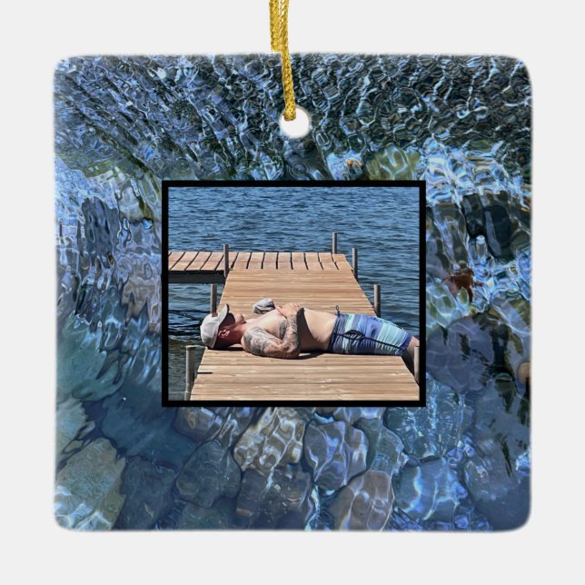 Rippling water, brook, steam, Underwater Stones Ceramic Ornament (Front)