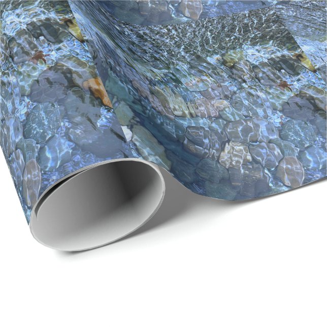 Rippling water, brook, steam, Underwater Stones Wrapping Paper (Roll Corner)