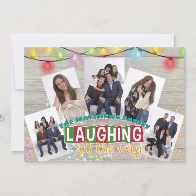 Rire Tout Le Chemin Famille Photo Cartes de Noël (Devant)