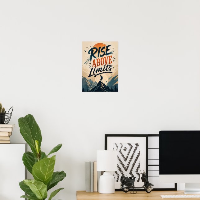 Rise Above Limits Motivational Mountain Canvas Wal Poster (Home Office)