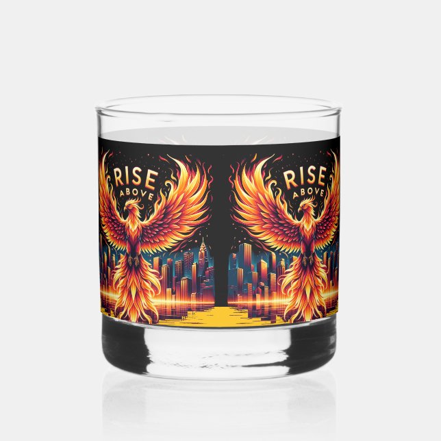 Rise Above Phoenix Whiskey Glass (Front)