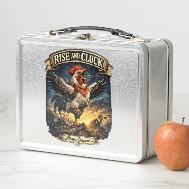 Rise and cluck -  metal lunch box (In Situ)