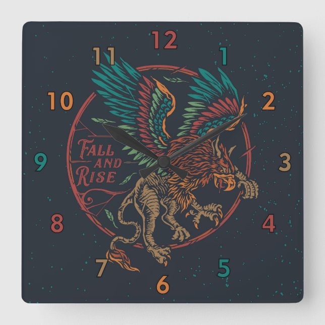 Rise and Fall of the Mythological Griffin Square Wall Clock (Front)