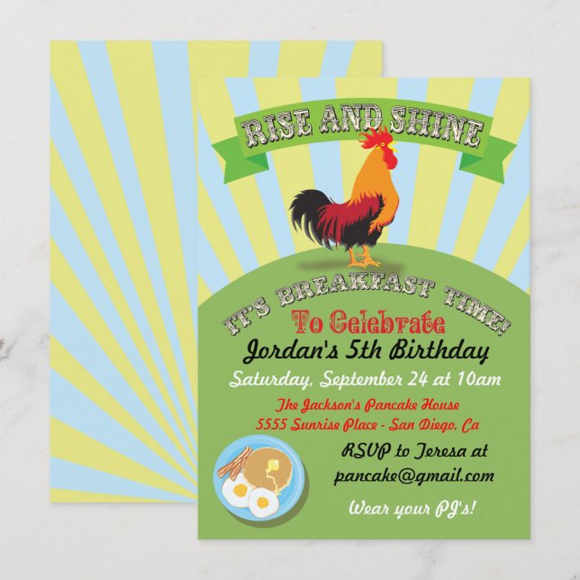 Rise and Shine Breakfast Birthday Party Invitation (Front/Back)