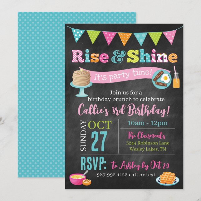 Rise and Shine Brunch Invitation (Chalkboard) (Front/Back)