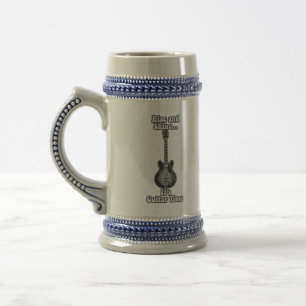 Rise and shine. it's guitar time. black and white beer stein