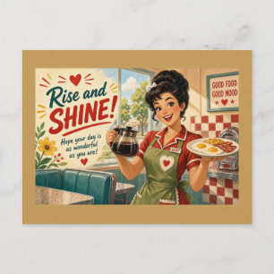 Rise and Shine Retro Diner Breakfast Waitress Postcard