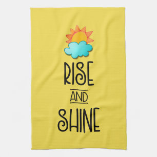 Rise and Shine Typography With Sun and Cloud Kitchen Towel
