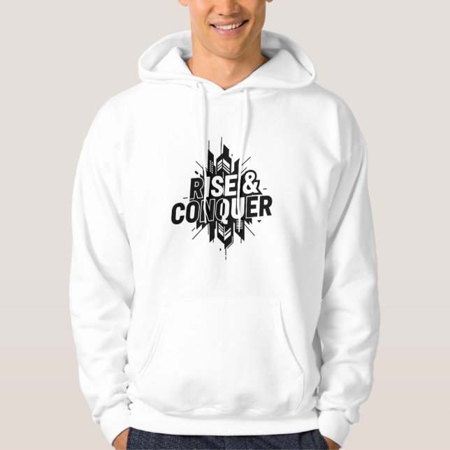 Rise & Conquer – Bold Black & White Geometric Desi Hoodie (Front)