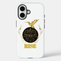 RISE Gold Phoenix Motivational iPhone 16 Case - Bl