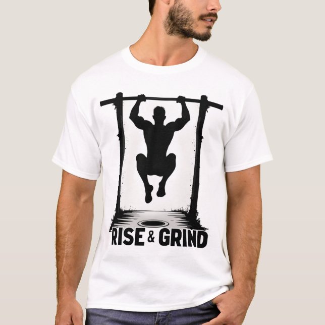 Rise & Grind | Intense Calisthenics Pull-Up Silhou T-Shirt (Front)