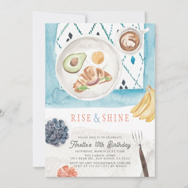 Rise & Shine Brunch PJ Watercolor Kids Birthday Invitation (Front)
