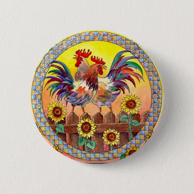 RISE & SHINE by SHARON SHARPE 2 Inch Round Button (Front)