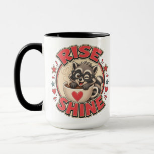 Rise & Shine Raccoon Coffee Lover Illustration Mug