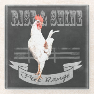 Rise & Shine Rooster Glass Coaster