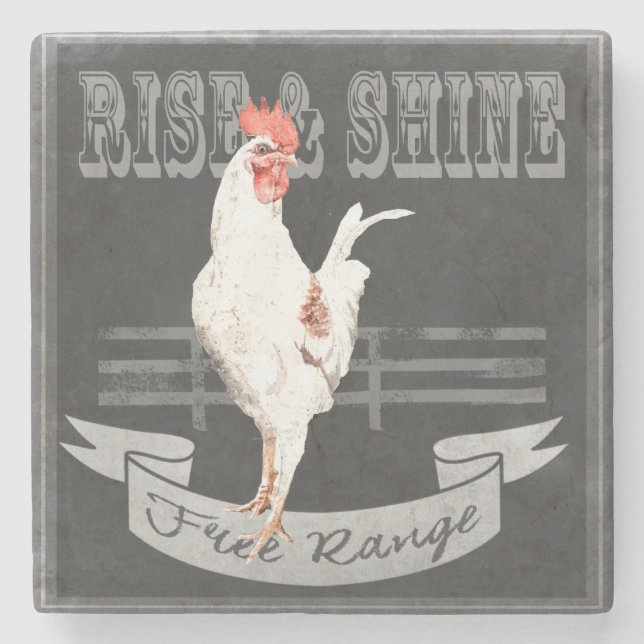 Rise & Shine Rooster Stone Coaster (Front)