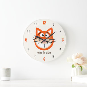 Rise & Shine – Smiling Orange Cat Large Clock