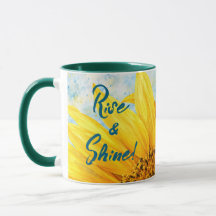 Rise & Shine Sunflower Watercolor Mug - Green