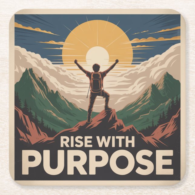 Rise With Purpose Square Paper Coaster (Front)