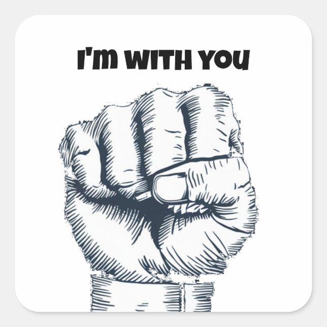 Rised clenched fist square sticker (Front)