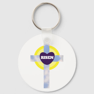 Risen Blue Sky Cross Christian Resurrection Day Keychain