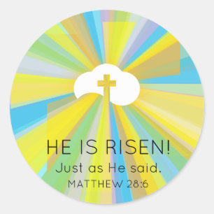 Risen Cloud and Cross with Colourful Light Rays Classic Round Sticker
