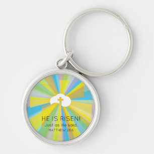 Risen Cloud and Cross with Colourful Light Rays Keychain