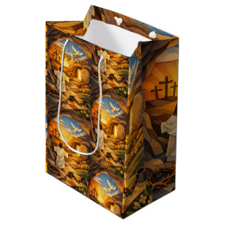 Risen Jesus Empty Tomb 3D Paper Cut Easter Gift Ba Medium Gift Bag