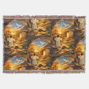 Risen Jesus Empty Tomb 3D Papercut Easter Throw Blanket
