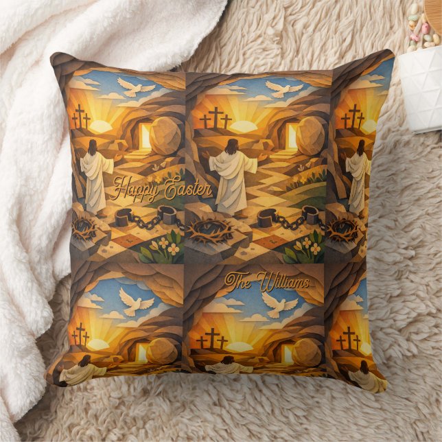 Risen Jesus Empty Tomb 3D Papercut Easter Throw Pillow (Blanket)