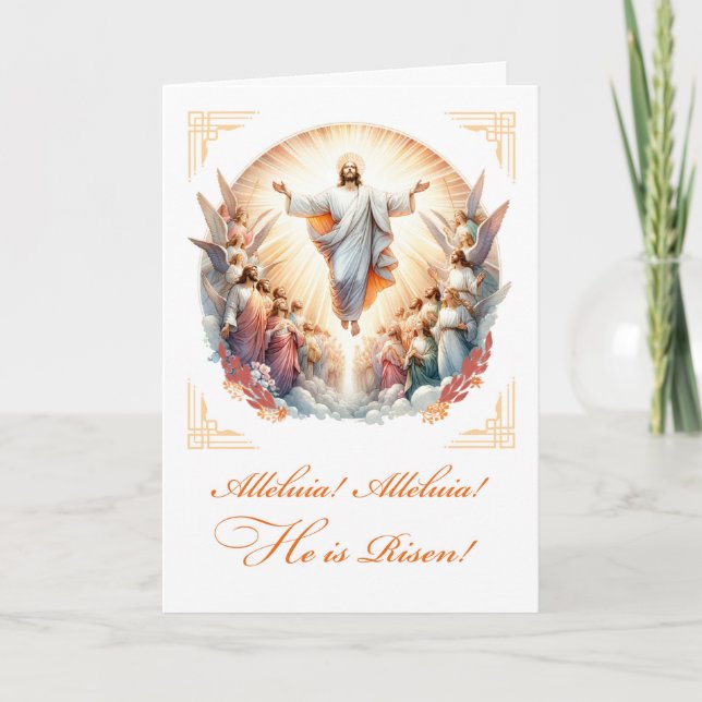 Risen Lord Radiant Resurrection Easter with Angels Card (Front)