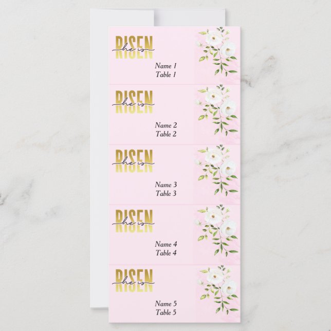 Risen Religious Christian Pink Easter Place Card (Front)