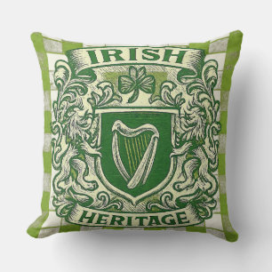 rish Heritage Crest • Vintage St. Patrick’s Day Throw Pillow
