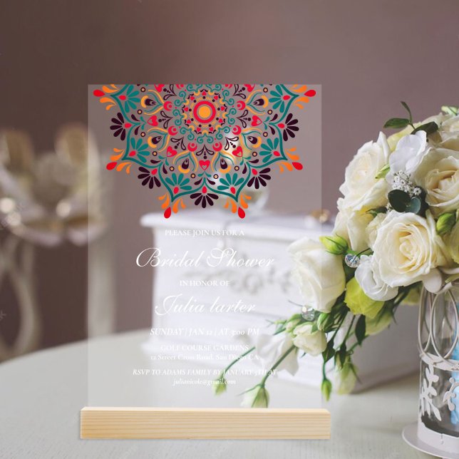 Rising Boho Indian Fusion Floral Mandala Wedding Acrylic Invitations (Creator Uploaded)