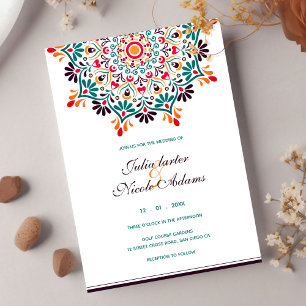 Rising Boho Indian Fusion Floral Mandala Wedding Invitation