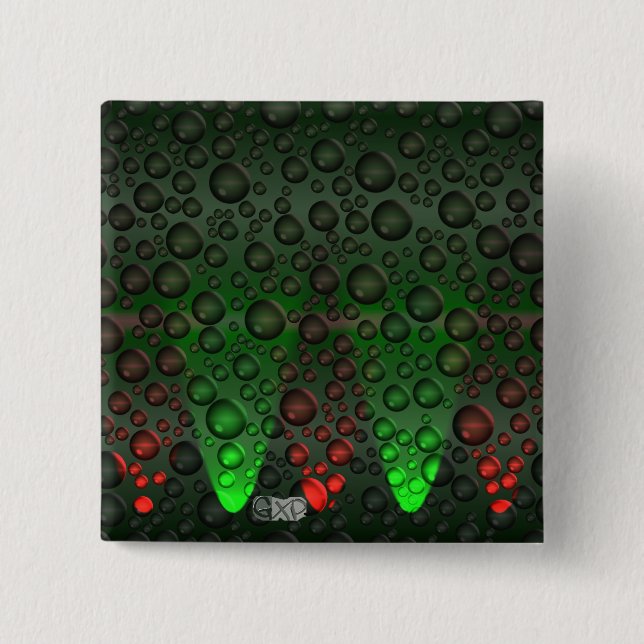 Rising Bubbles Green/Red Badge 2 Inch Square Button (Front)
