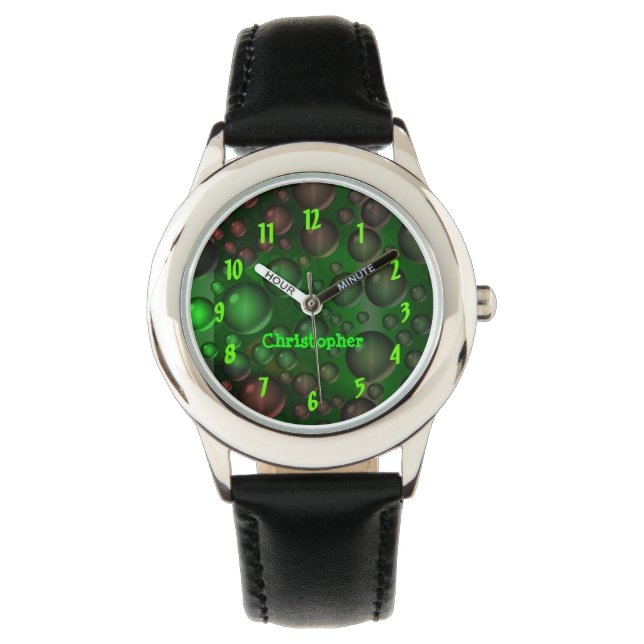 Rising Bubbles (Green&Red) Watch (Front)