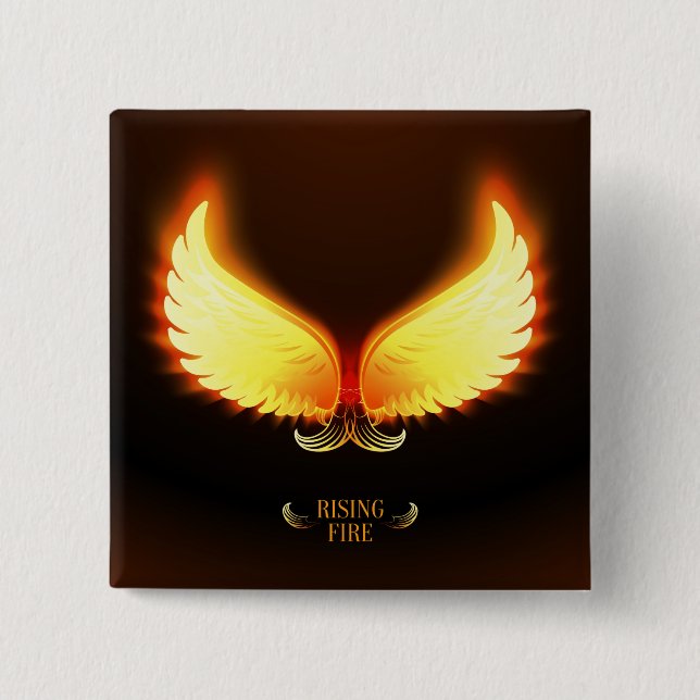 Rising Fire - Phoenix Wings 2 Inch Square Button (Front)