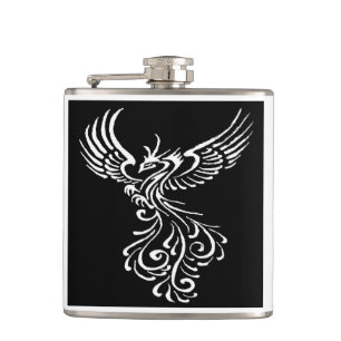 Rising From The Ashes Phoenix White Illustration Hip Flask