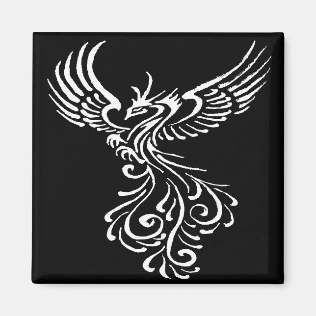 Rising From The Ashes Phoenix White Illustration Magnet (Front)
