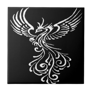 Rising From The Ashes Phoenix White Illustration Tile