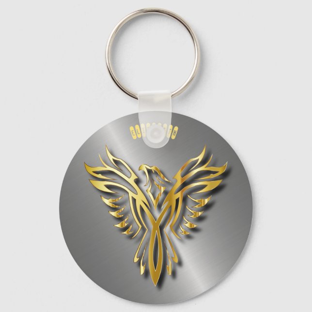 Rising Golden Phoenix Gold Flames With Shadows Keychain (Front)