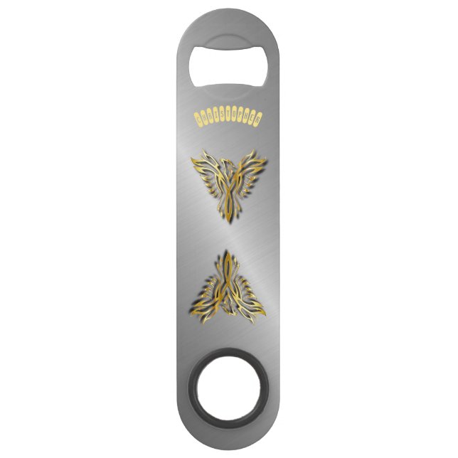 Rising Golden Phoenix Gold Flames With Shadows Speed Bottle Opener (Front)