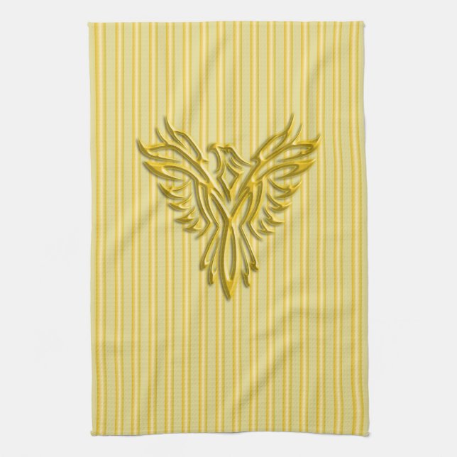 Rising golden phoenix with golden bands kitchen towel (Vertical)