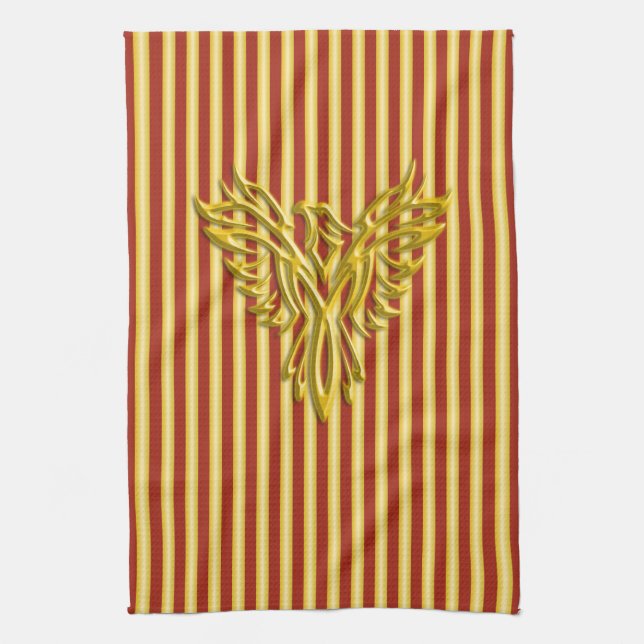 Rising golden phoenix with golden scarlet bands kitchen towel (Vertical)