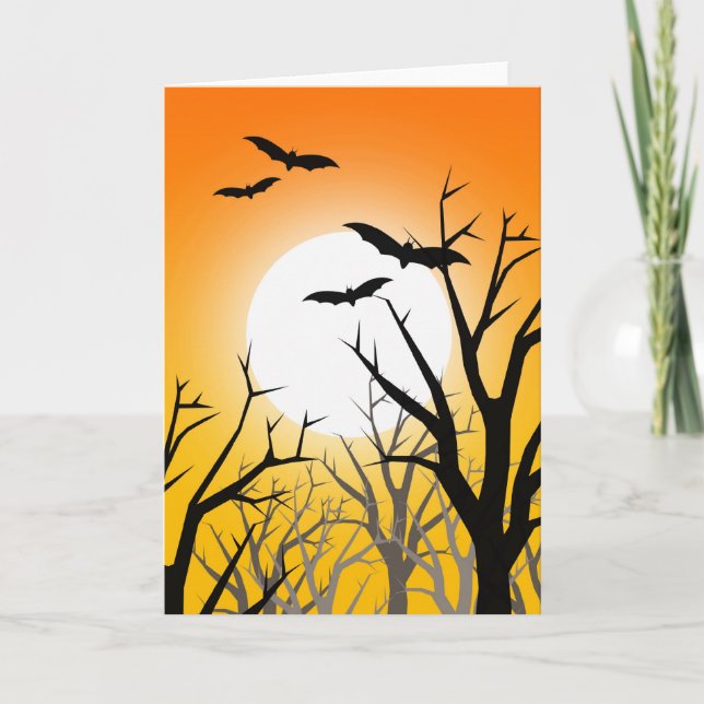 Rising Moon and Bats Halloween Card (Front)