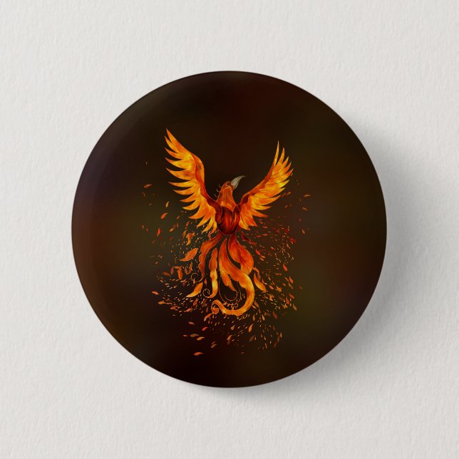 Rising Phoenix Bird 2 Inch Round Button (Front)