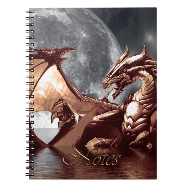 Rising Sea Dragon & Moon Fantasy Art Notebook (Front)